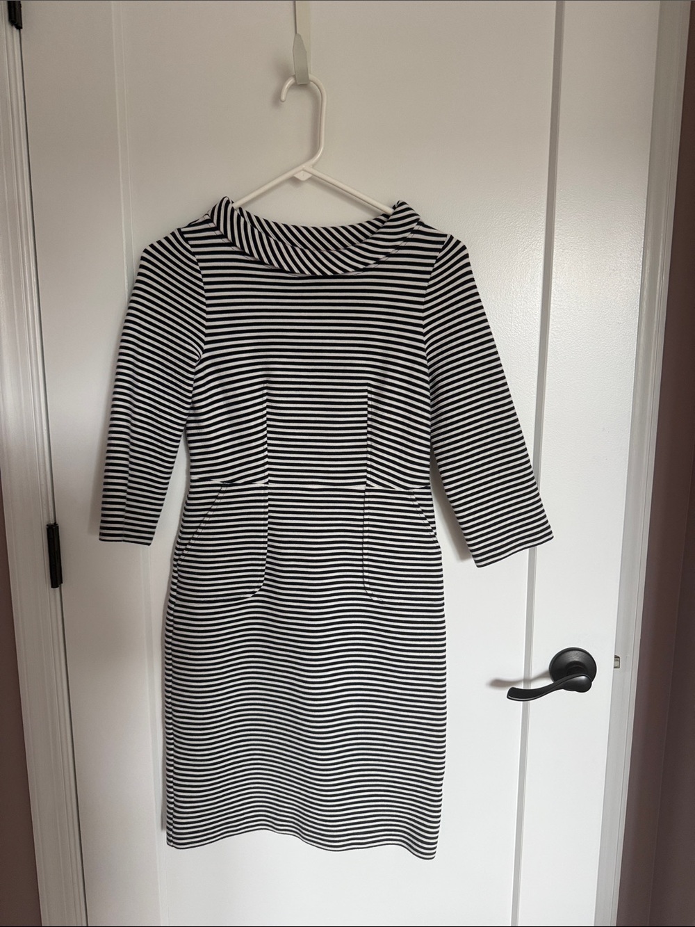 Women’s Boden Black and White Striped Long Sleeve Dress